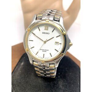 Seiko Men's Watch 7N43-0049 Quartz White Dial Date Two Tone Stainless Steel 36mm